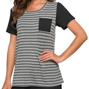 Bamboo Pajama Top Soft Women's Size Medium Short Sleeve‎ Striped Loungewear NWT